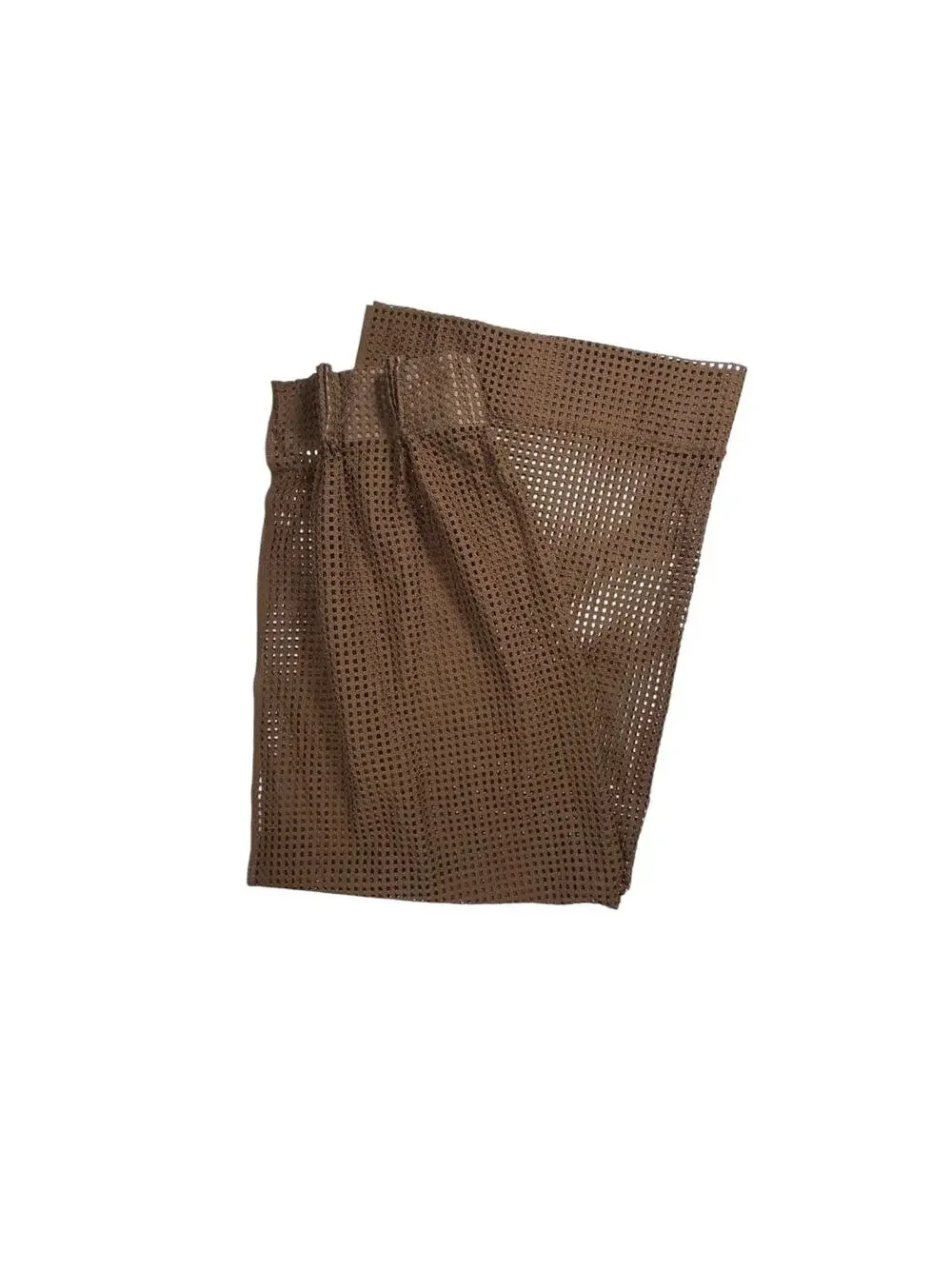 Vintage Set of 4 Woven Pinch Pleat Panels Open Crochet Netting Chocolate Brown